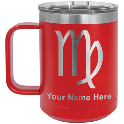 15oz Vacuum Insulated Coffee Mug, Zodiac Sign Virgo, Personalized Engraving Included