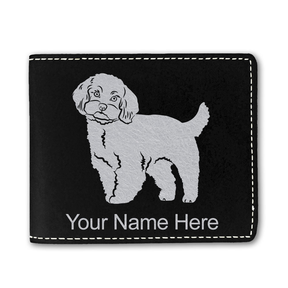 Faux Leather Bi-Fold Wallet, Maltese Dog, Personalized Engraving Included