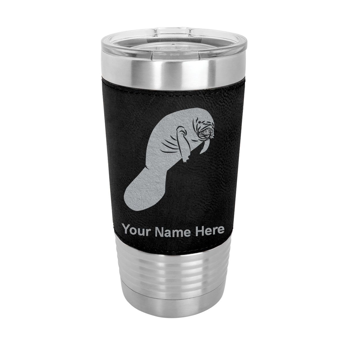 20oz Faux Leather Tumbler Mug, Manatee, Personalized Engraving Included - LaserGram Custom Engraved Gifts