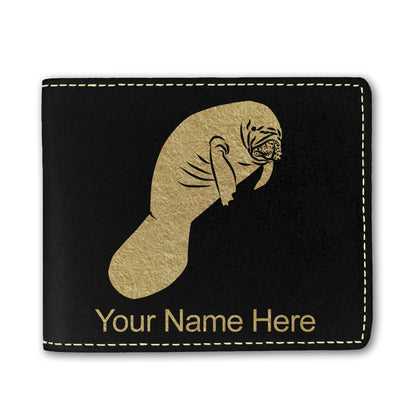 Faux Leather Bi-Fold Wallet, Manatee, Personalized Engraving Included