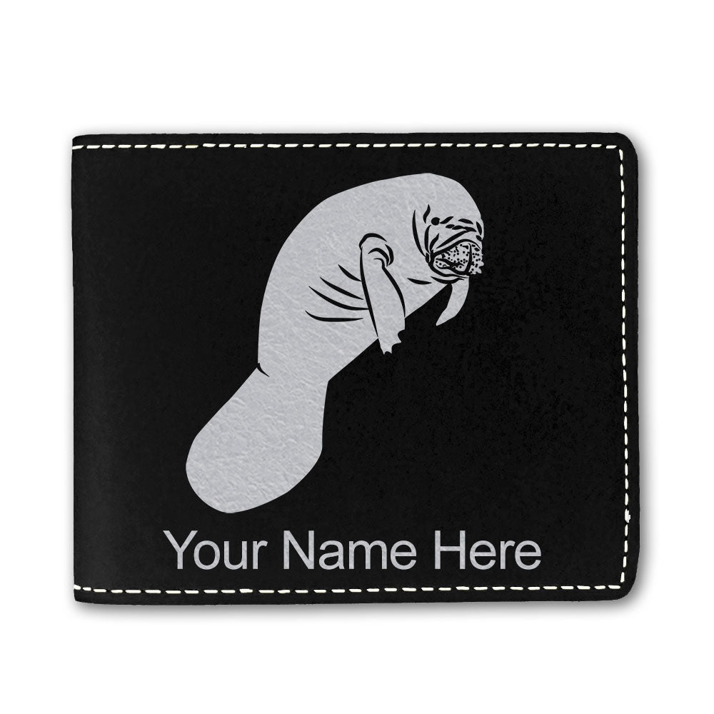 Faux Leather Bi-Fold Wallet, Manatee, Personalized Engraving Included