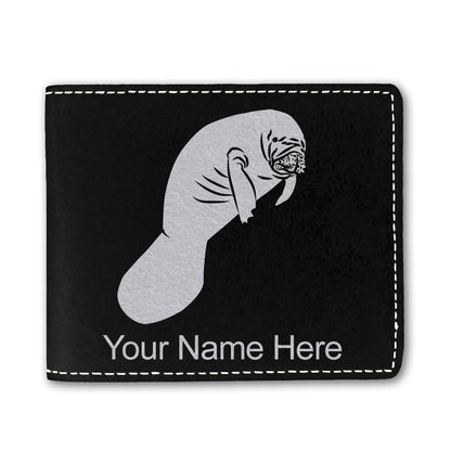 Faux Leather Bi-Fold Wallet, Manatee, Personalized Engraving Included