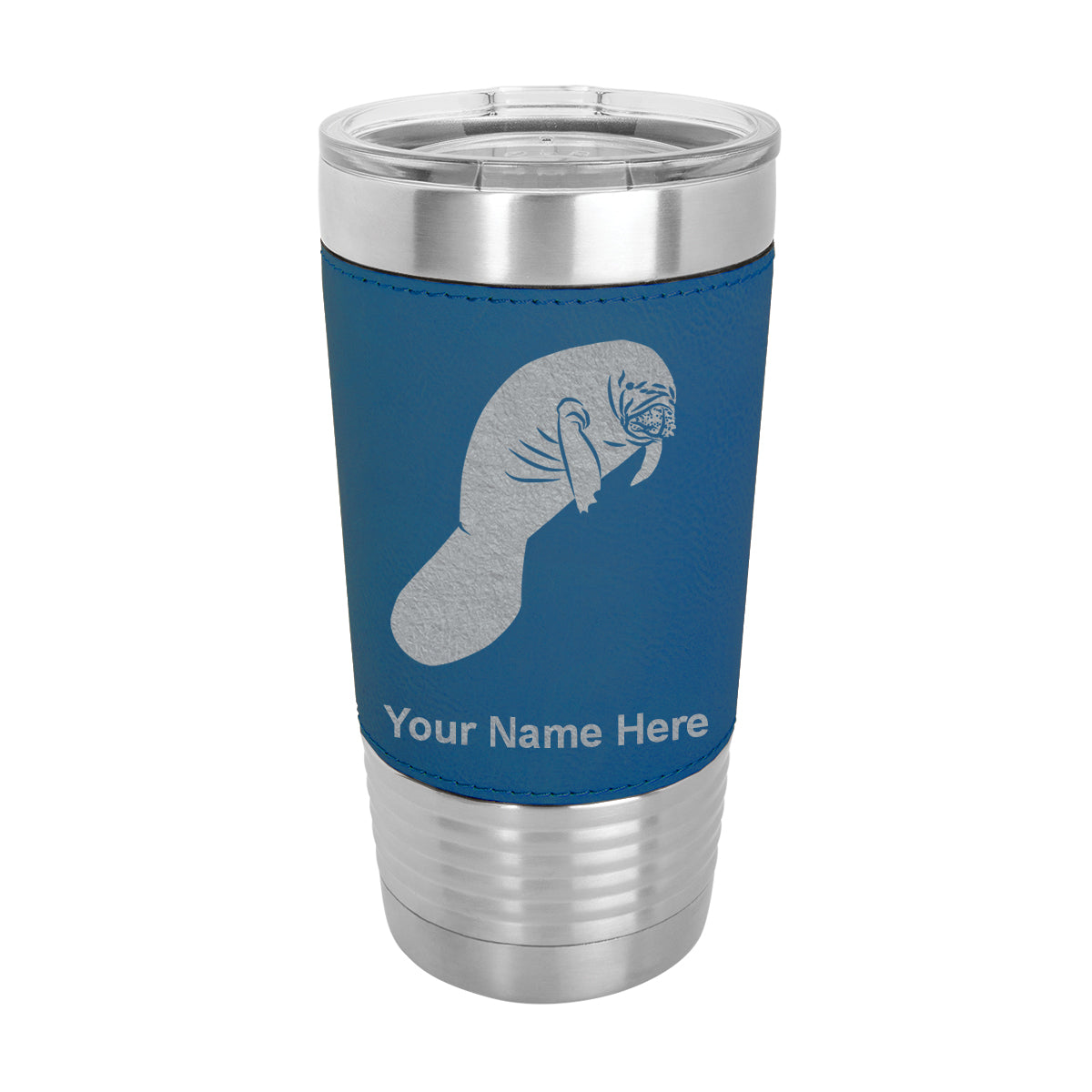 20oz Faux Leather Tumbler Mug, Manatee, Personalized Engraving Included - LaserGram Custom Engraved Gifts