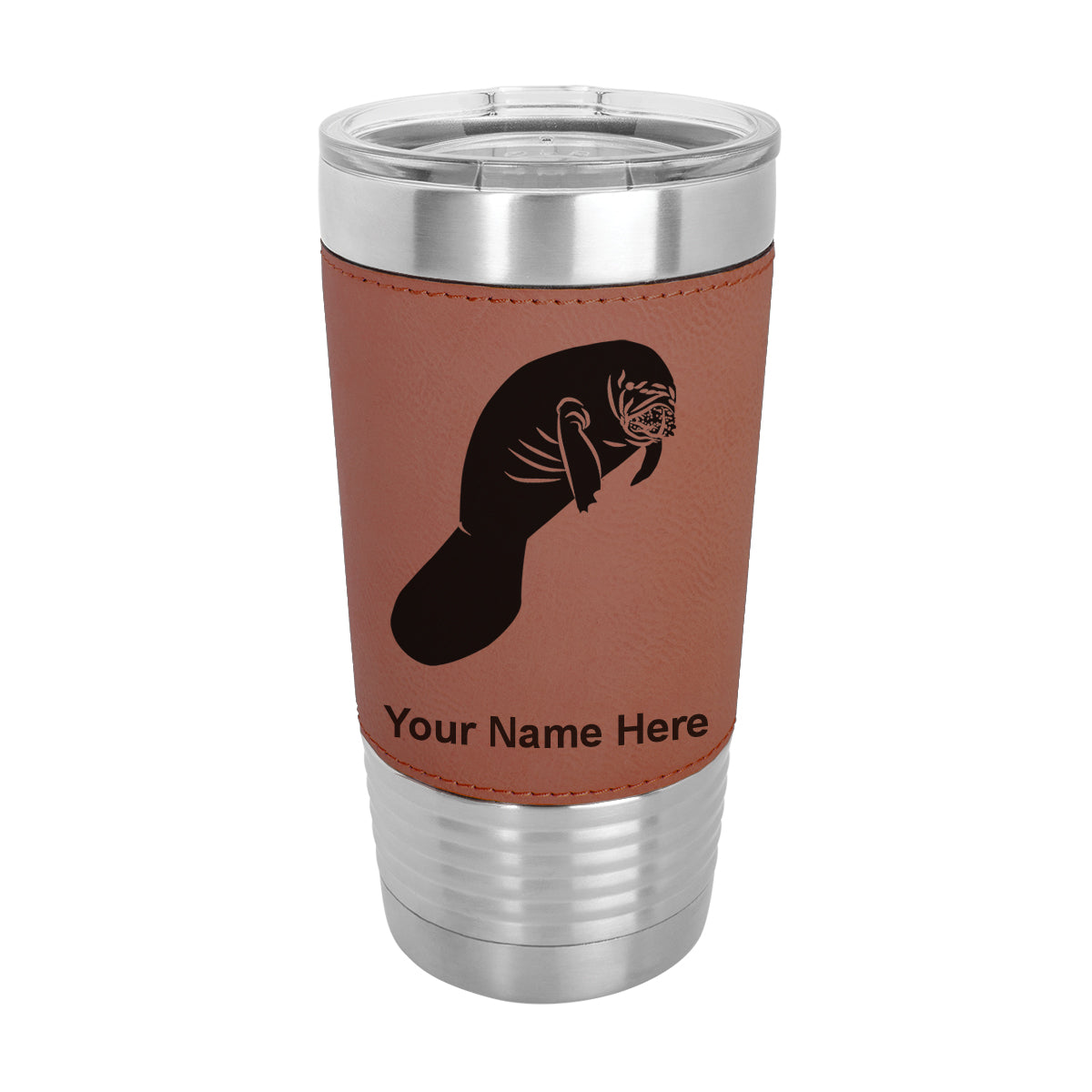 20oz Faux Leather Tumbler Mug, Manatee, Personalized Engraving Included - LaserGram Custom Engraved Gifts