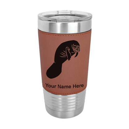 20oz Faux Leather Tumbler Mug, Manatee, Personalized Engraving Included - LaserGram Custom Engraved Gifts
