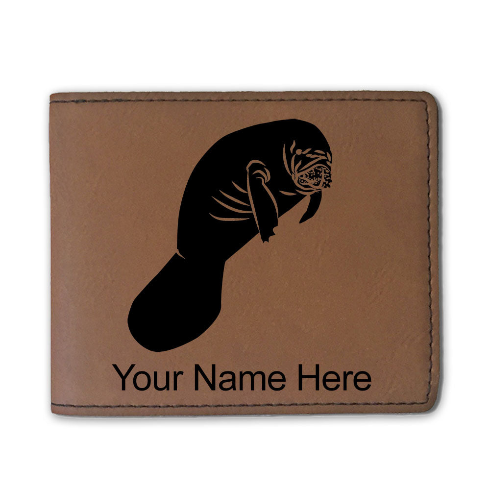 Faux Leather Bi-Fold Wallet, Manatee, Personalized Engraving Included