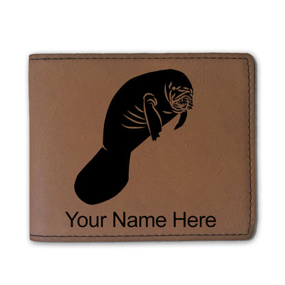 Faux Leather Bi-Fold Wallet, Manatee, Personalized Engraving Included