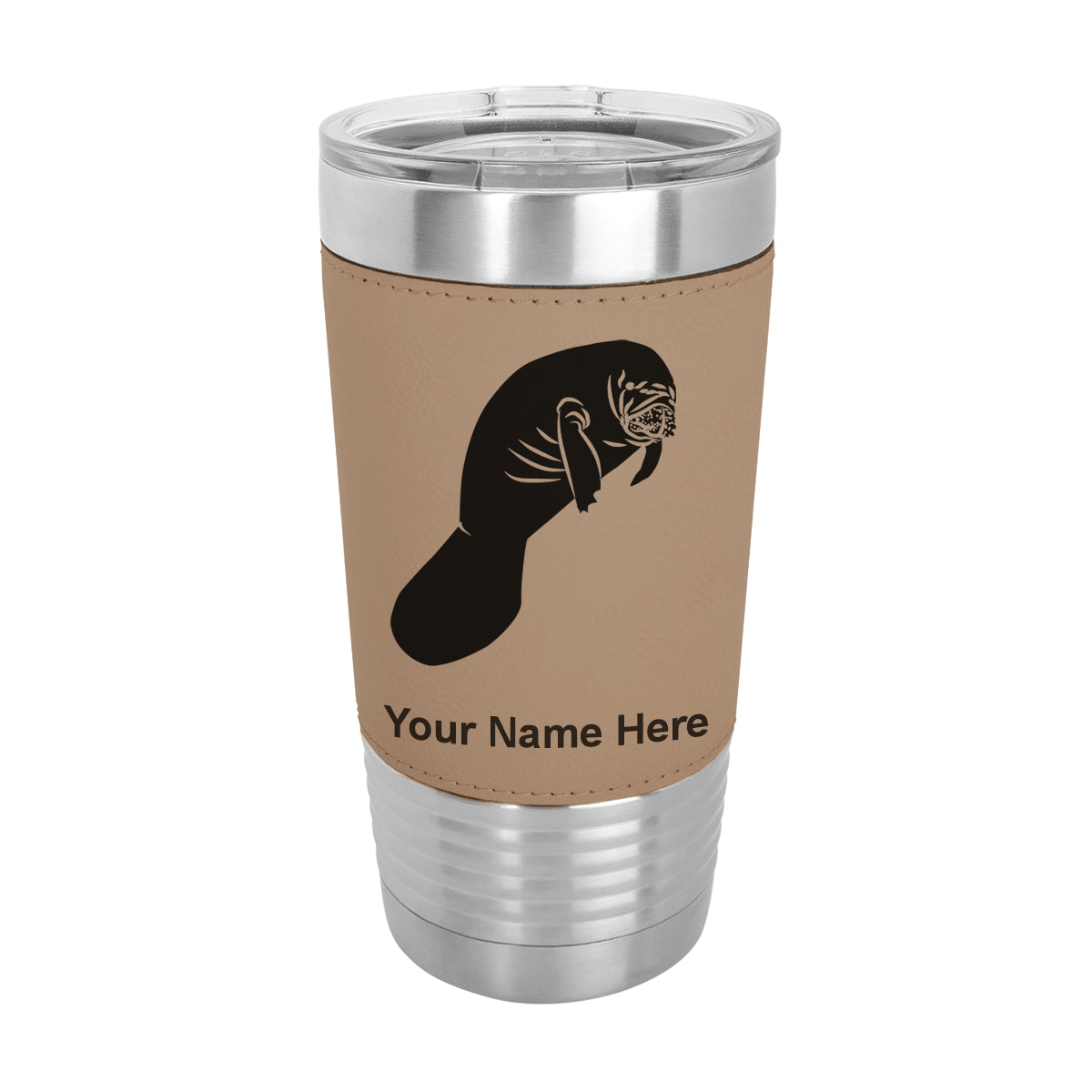 20oz Faux Leather Tumbler Mug, Manatee, Personalized Engraving Included - LaserGram Custom Engraved Gifts