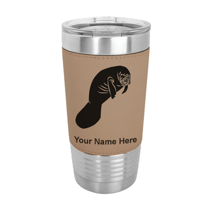 20oz Faux Leather Tumbler Mug, Manatee, Personalized Engraving Included - LaserGram Custom Engraved Gifts