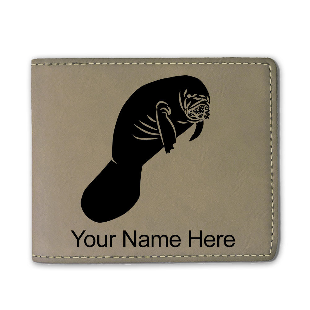 Faux Leather Bi-Fold Wallet, Manatee, Personalized Engraving Included