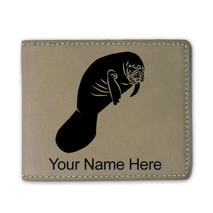 Faux Leather Bi-Fold Wallet, Manatee, Personalized Engraving Included