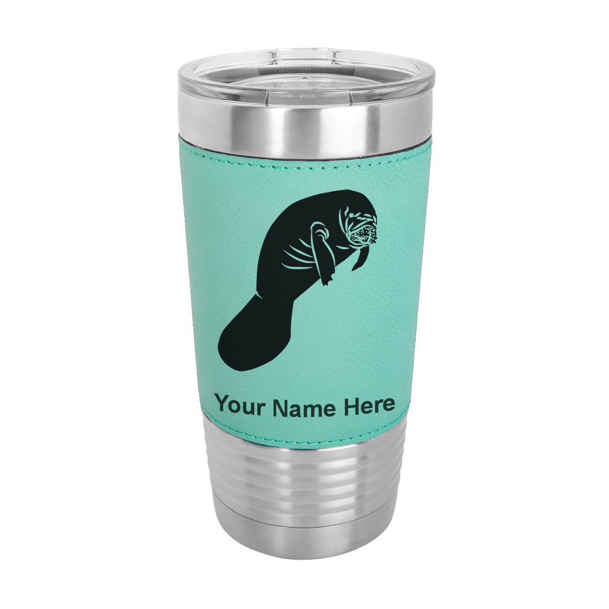 20oz Faux Leather Tumbler Mug, Manatee, Personalized Engraving Included - LaserGram Custom Engraved Gifts
