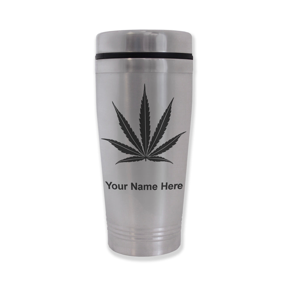 Commuter Travel Mug, Marijuana leaf, Personalized Engraving Included