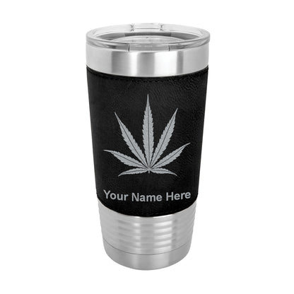 20oz Faux Leather Tumbler Mug, Marijuana leaf, Personalized Engraving Included - LaserGram Custom Engraved Gifts
