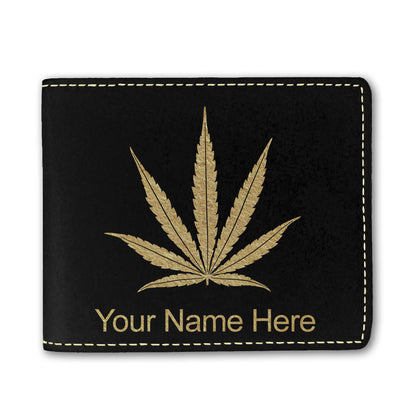 Faux Leather Bi-Fold Wallet, Marijuana leaf, Personalized Engraving Included