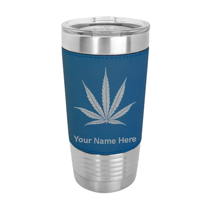 20oz Faux Leather Tumbler Mug, Marijuana leaf, Personalized Engraving Included - LaserGram Custom Engraved Gifts