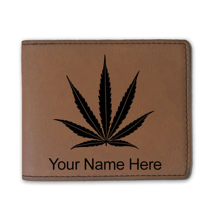 Faux Leather Bi-Fold Wallet, Marijuana leaf, Personalized Engraving Included