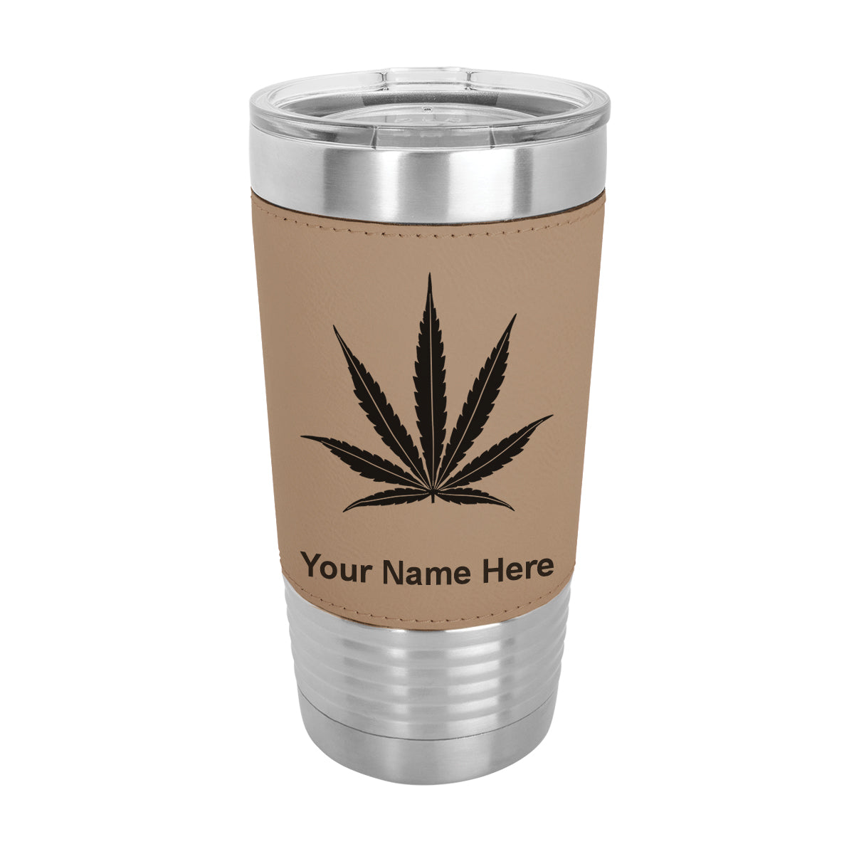 20oz Faux Leather Tumbler Mug, Marijuana leaf, Personalized Engraving Included - LaserGram Custom Engraved Gifts