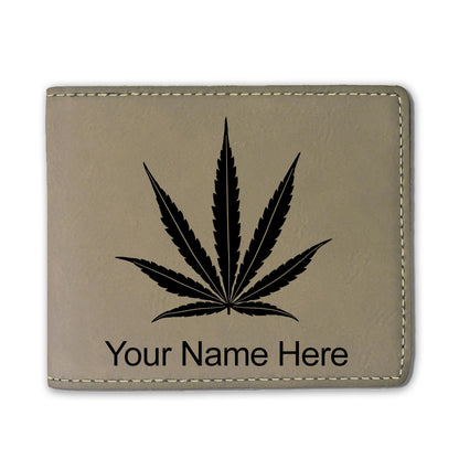 Faux Leather Bi-Fold Wallet, Marijuana leaf, Personalized Engraving Included
