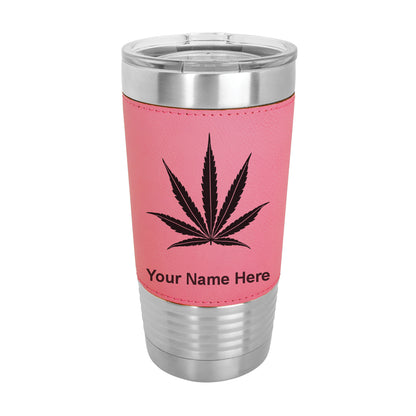 20oz Faux Leather Tumbler Mug, Marijuana leaf, Personalized Engraving Included - LaserGram Custom Engraved Gifts