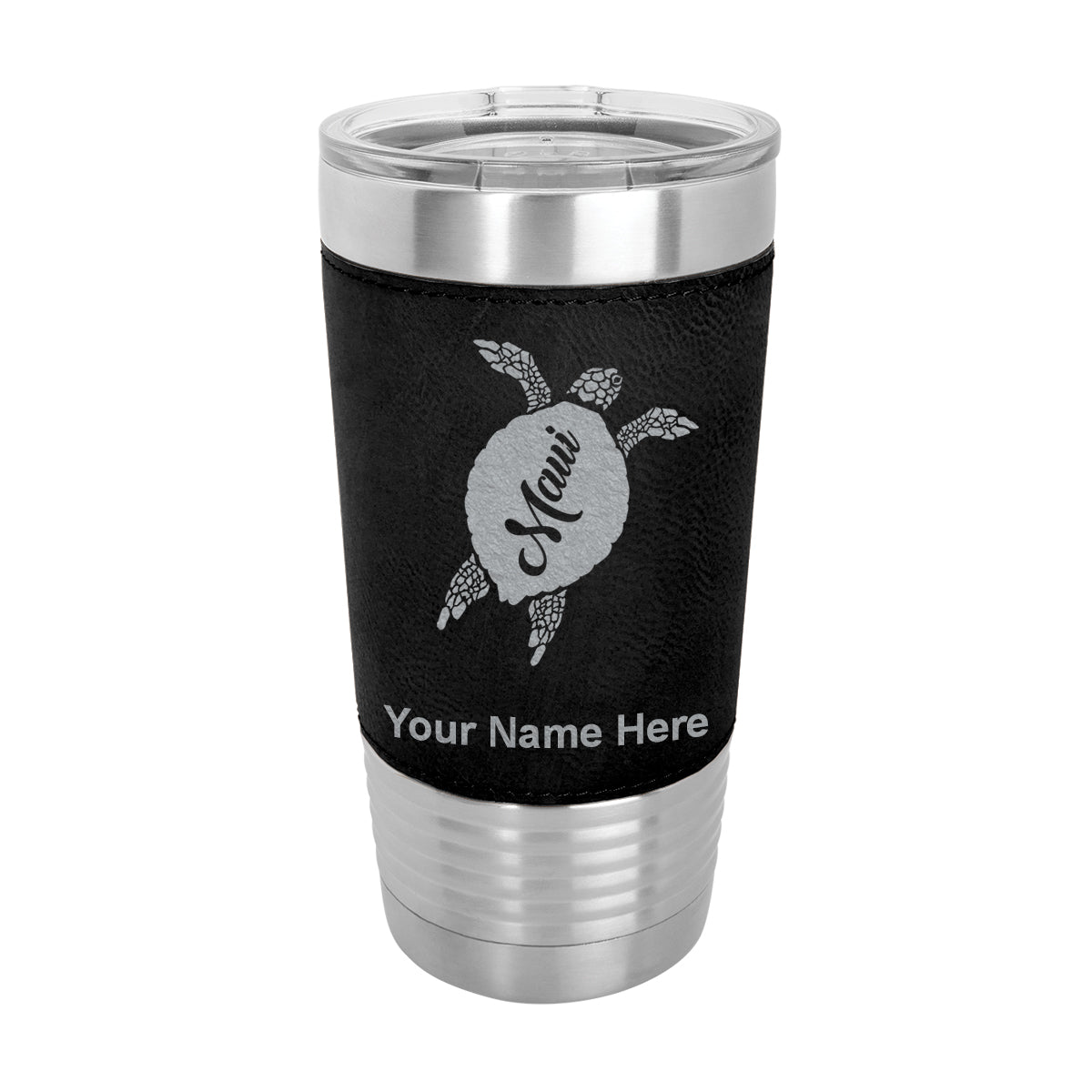 20oz Faux Leather Tumbler Mug, Maui Sea Turtle, Personalized Engraving Included - LaserGram Custom Engraved Gifts