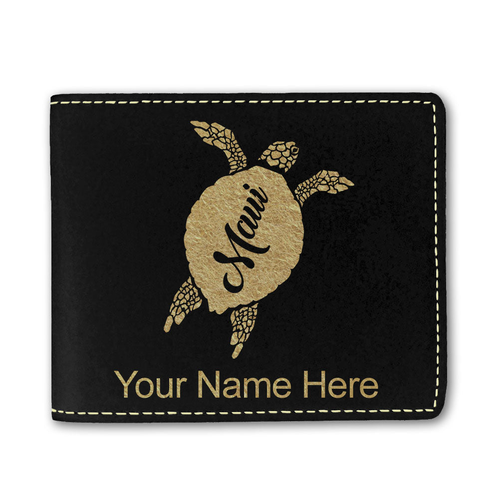 Faux Leather Bi-Fold Wallet, Maui Sea Turtle, Personalized Engraving Included