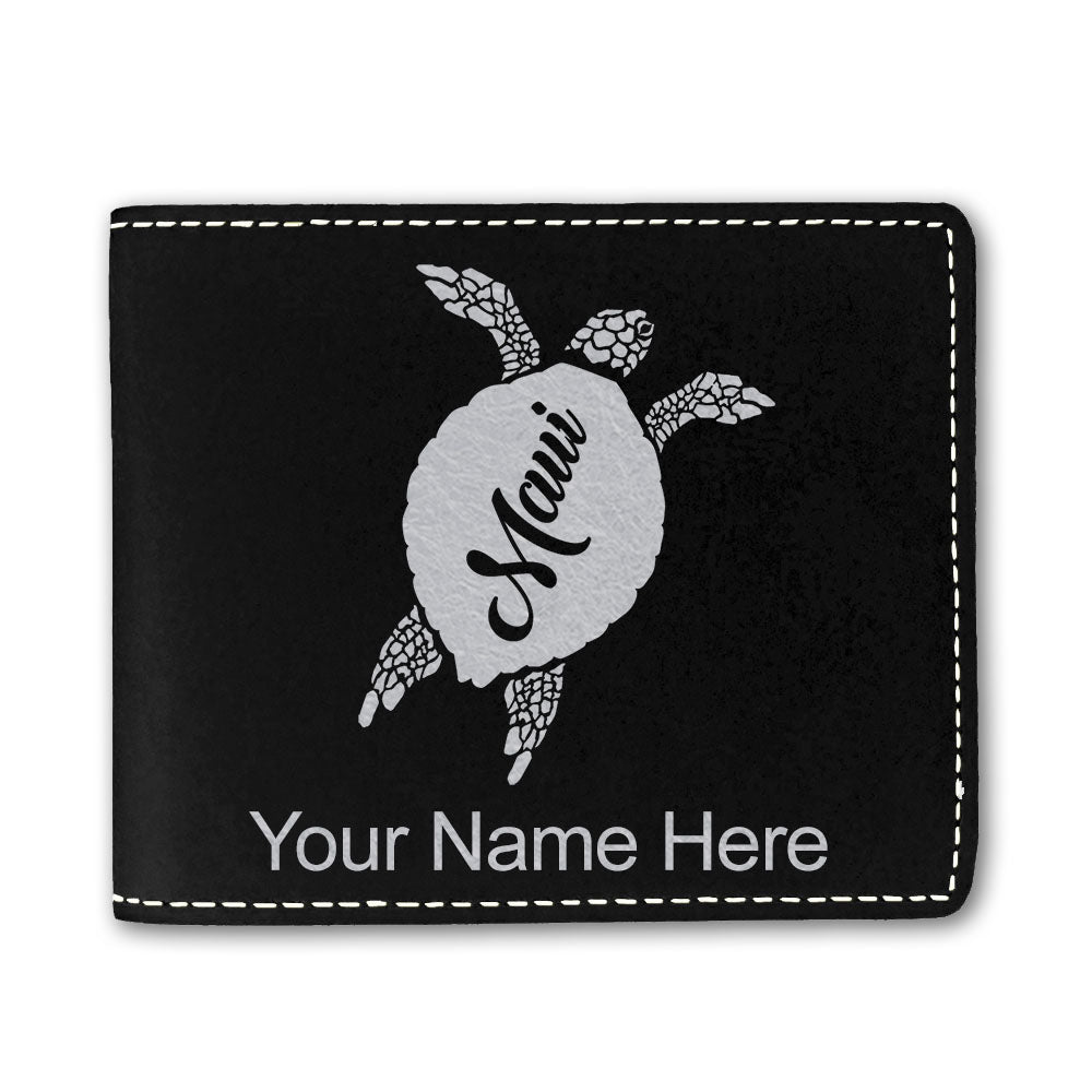 Faux Leather Bi-Fold Wallet, Maui Sea Turtle, Personalized Engraving Included