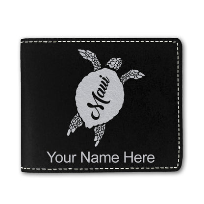 Faux Leather Bi-Fold Wallet, Maui Sea Turtle, Personalized Engraving Included