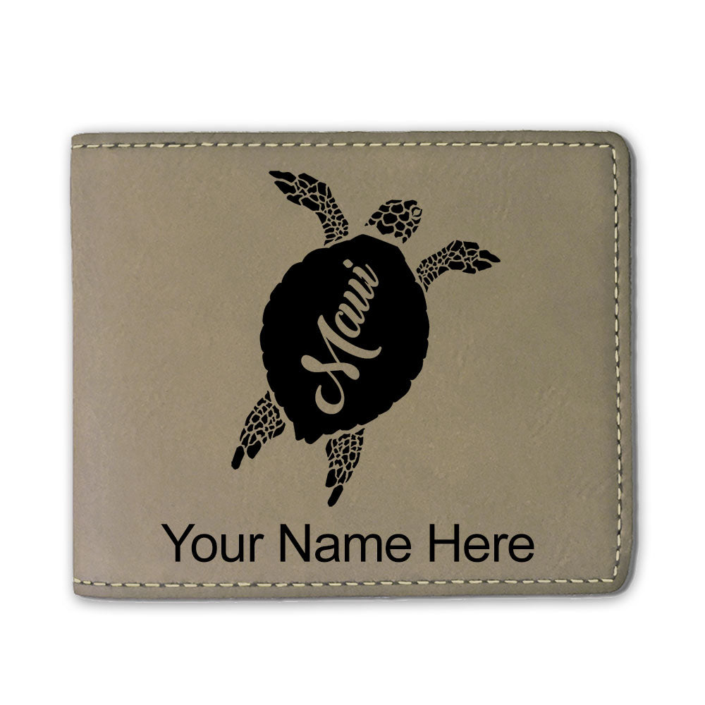 Faux Leather Bi-Fold Wallet, Maui Sea Turtle, Personalized Engraving Included