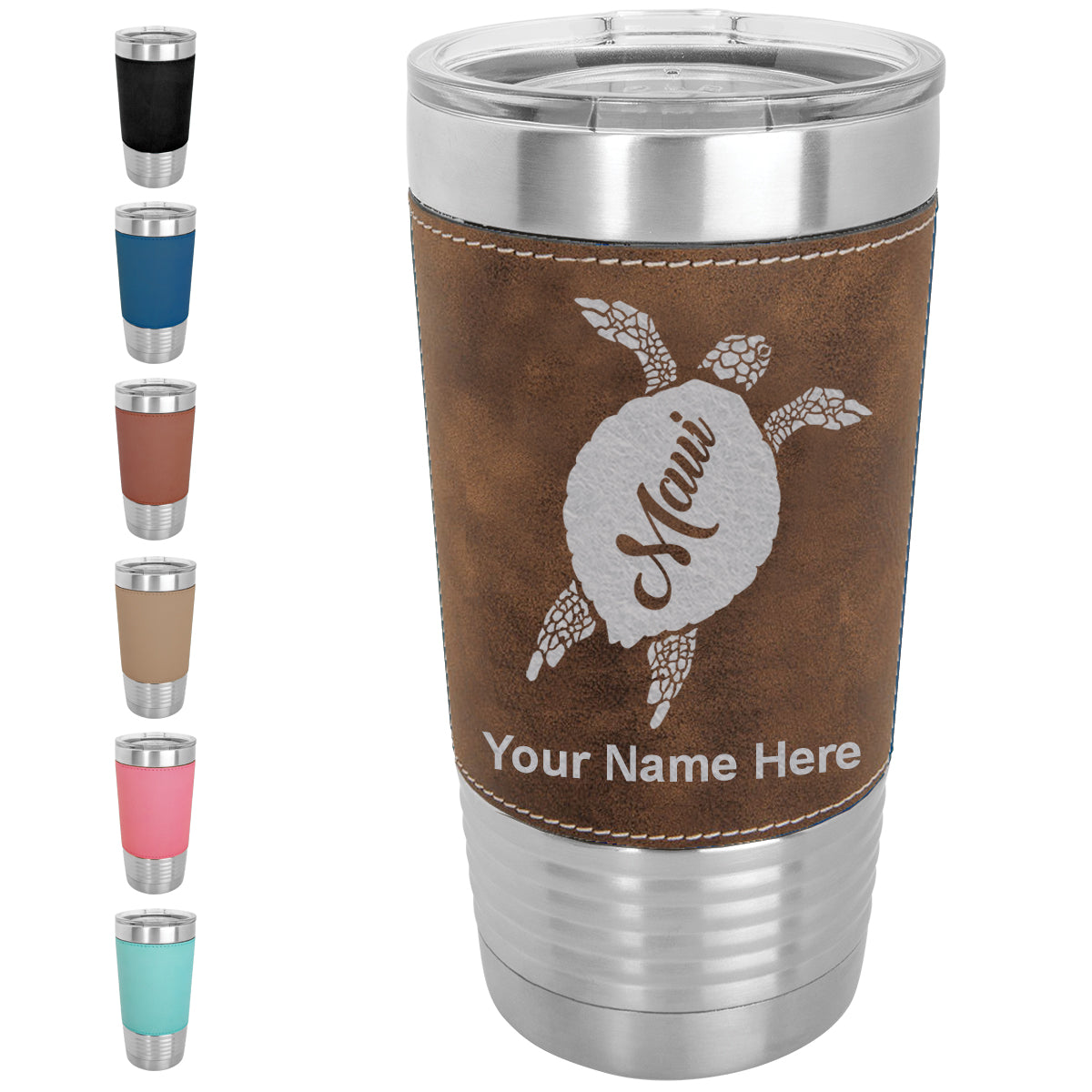 20oz Faux Leather Tumbler Mug, Maui Sea Turtle, Personalized Engraving Included - LaserGram Custom Engraved Gifts