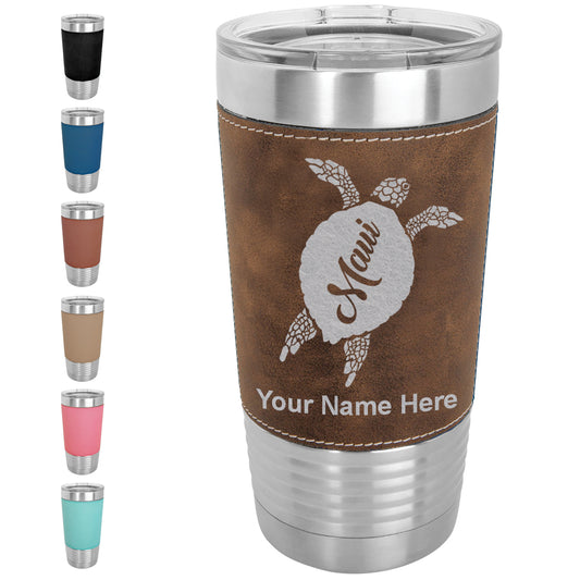 20oz Faux Leather Tumbler Mug, Maui Sea Turtle, Personalized Engraving Included - LaserGram Custom Engraved Gifts
