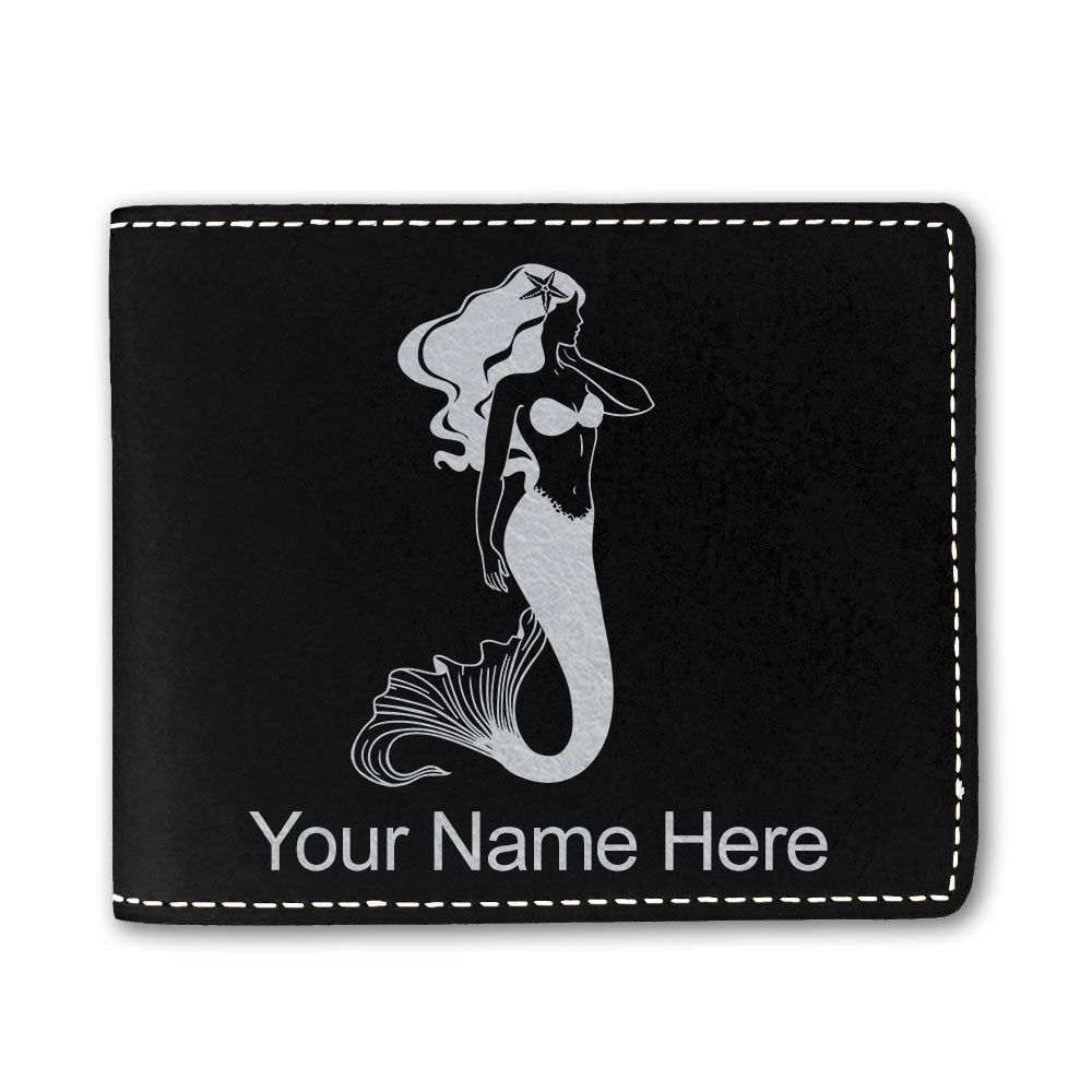 Faux Leather Bi-Fold Wallet, Mermaid, Personalized Engraving Included