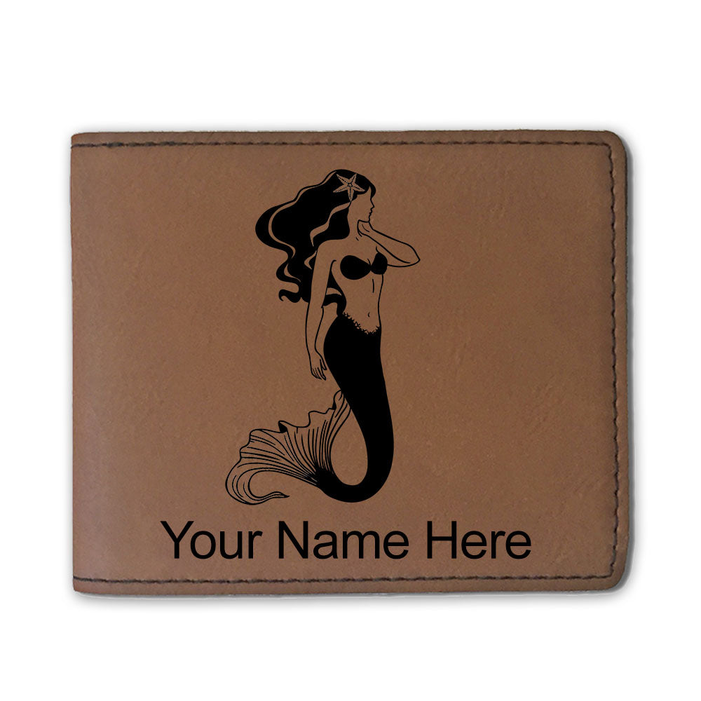 Faux Leather Bi-Fold Wallet, Mermaid, Personalized Engraving Included