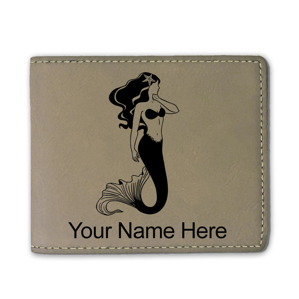 Faux Leather Bi-Fold Wallet, Mermaid, Personalized Engraving Included
