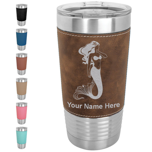 20oz Faux Leather Tumbler Mug, Mermaid, Personalized Engraving Included - LaserGram Custom Engraved Gifts