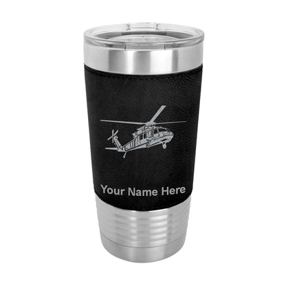 20oz Faux Leather Tumbler Mug, Military Helicopter 1, Personalized Engraving Included - LaserGram Custom Engraved Gifts