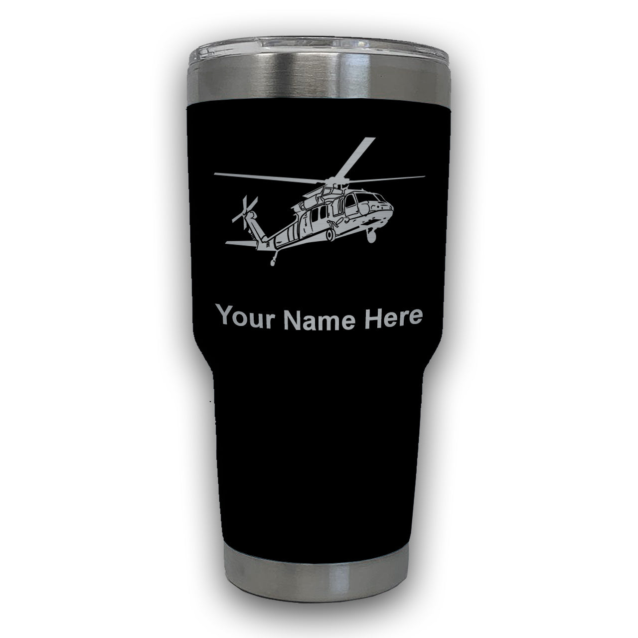 LaserGram 30oz Tumbler Mug, Military Helicopter 1, Personalized Engraving Included