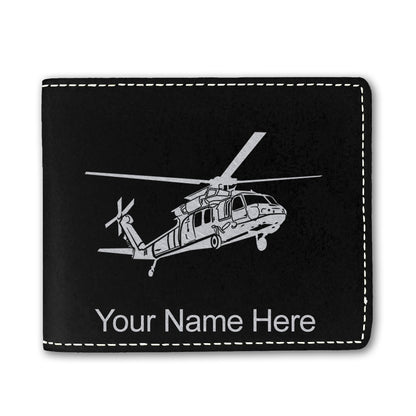 Faux Leather Bi-Fold Wallet, Military Helicopter 1, Personalized Engraving Included