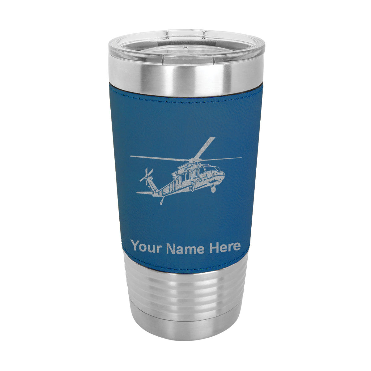 20oz Faux Leather Tumbler Mug, Military Helicopter 1, Personalized Engraving Included - LaserGram Custom Engraved Gifts