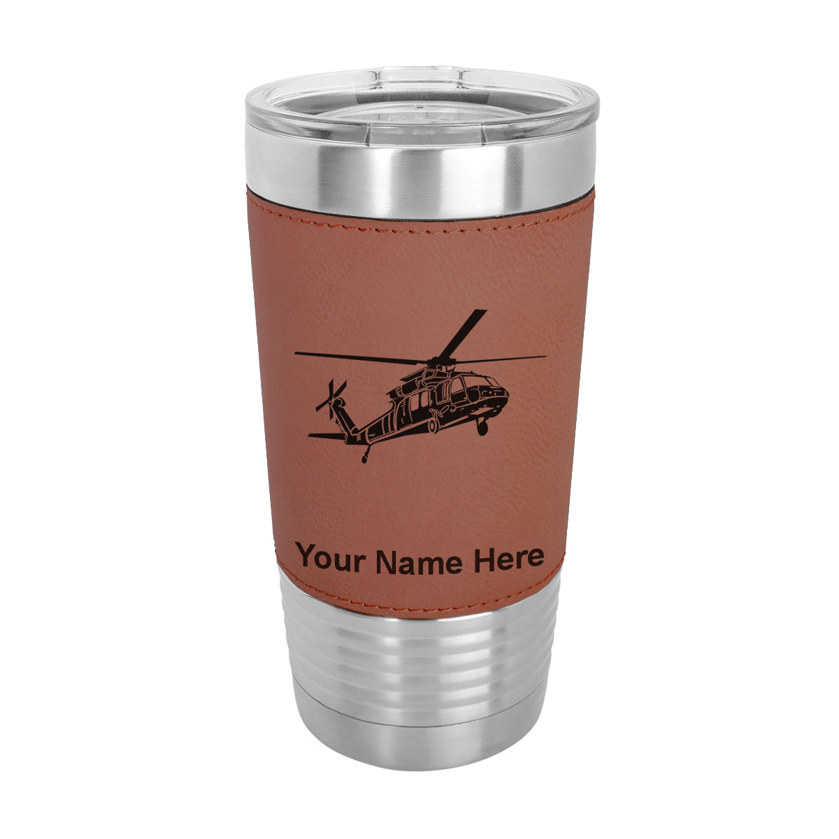 20oz Faux Leather Tumbler Mug, Military Helicopter 1, Personalized Engraving Included - LaserGram Custom Engraved Gifts