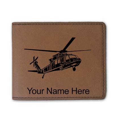Faux Leather Bi-Fold Wallet, Military Helicopter 1, Personalized Engraving Included