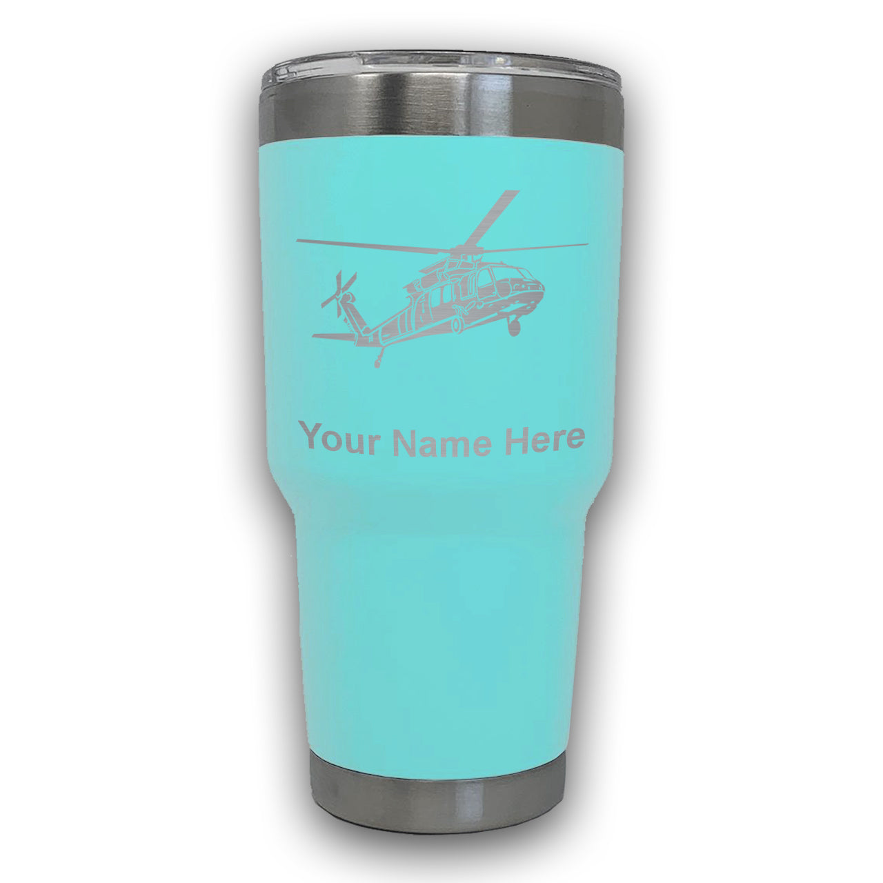LaserGram 30oz Tumbler Mug, Military Helicopter 1, Personalized Engraving Included