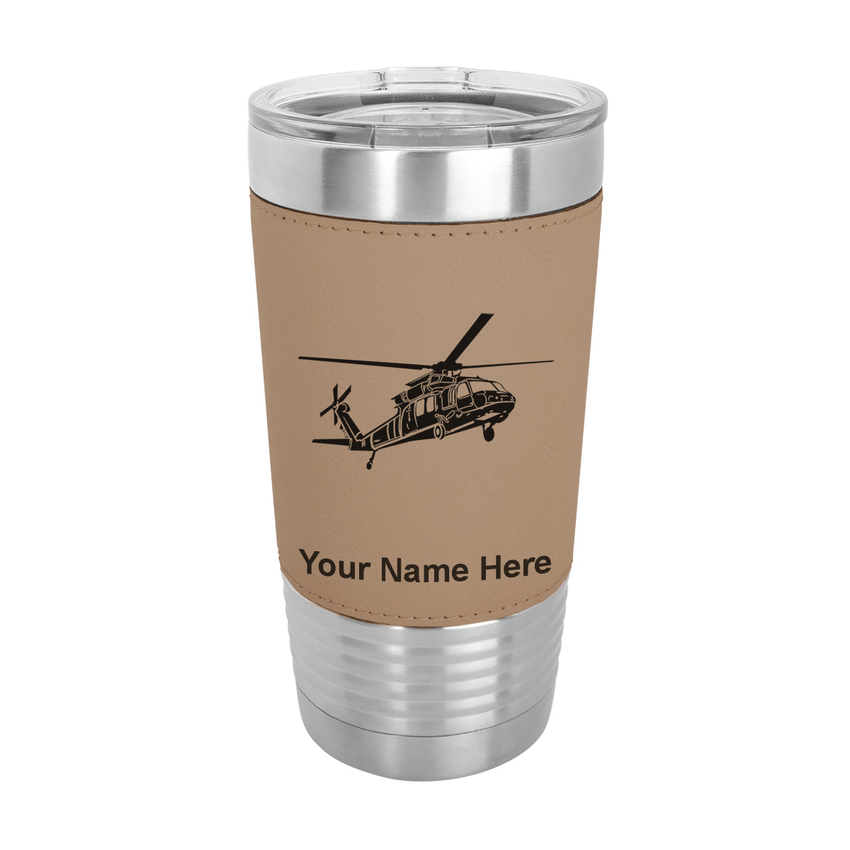 20oz Faux Leather Tumbler Mug, Military Helicopter 1, Personalized Engraving Included - LaserGram Custom Engraved Gifts