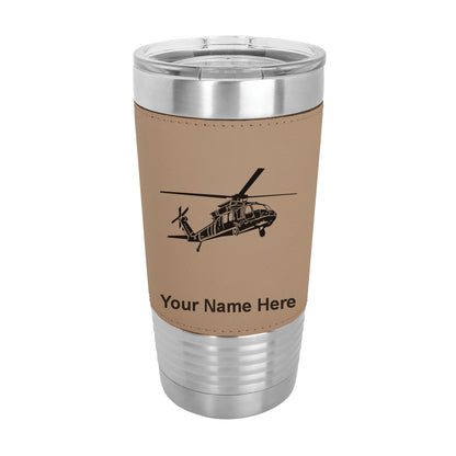 20oz Faux Leather Tumbler Mug, Military Helicopter 1, Personalized Engraving Included - LaserGram Custom Engraved Gifts