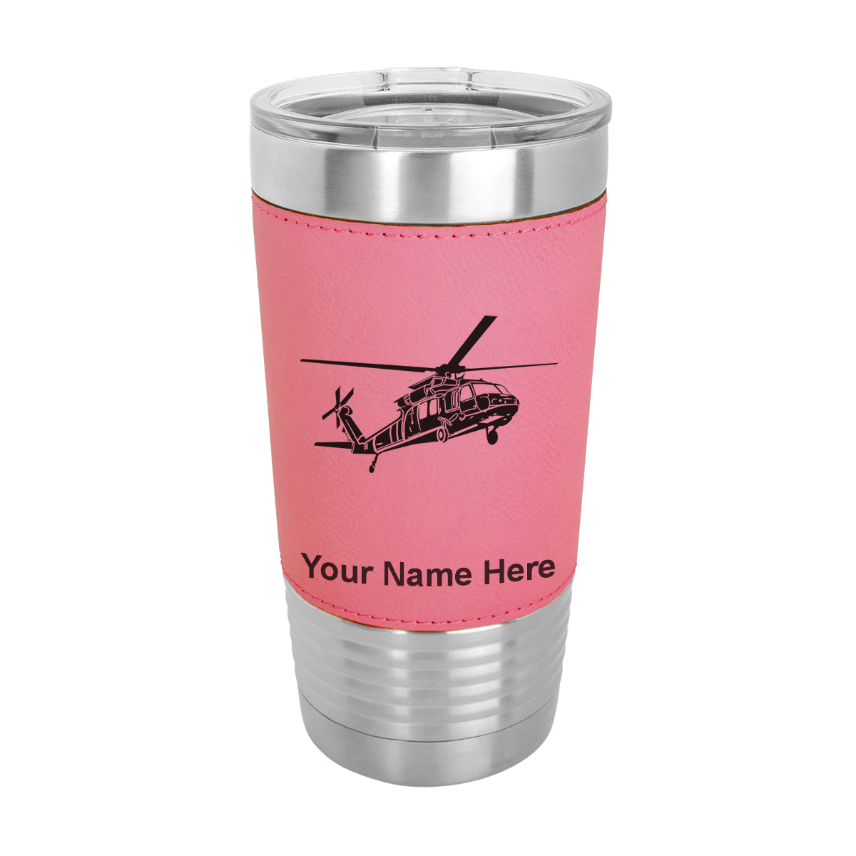 20oz Faux Leather Tumbler Mug, Military Helicopter 1, Personalized Engraving Included - LaserGram Custom Engraved Gifts