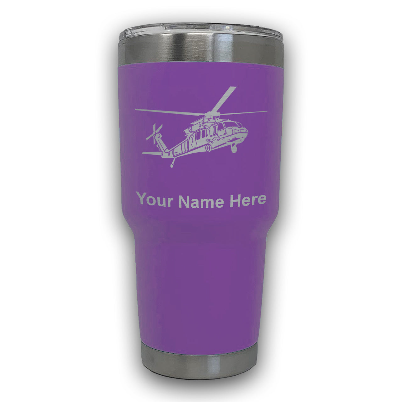 LaserGram 30oz Tumbler Mug, Military Helicopter 1, Personalized Engraving Included