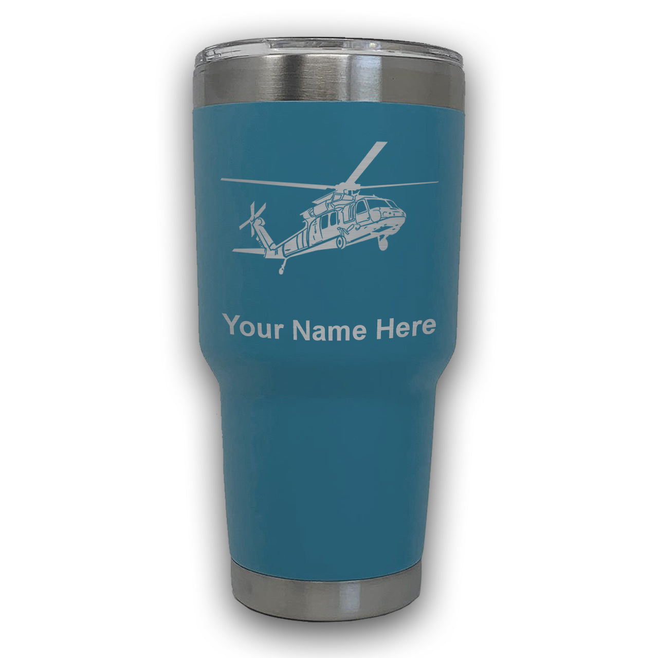 LaserGram 30oz Tumbler Mug, Military Helicopter 1, Personalized Engraving Included