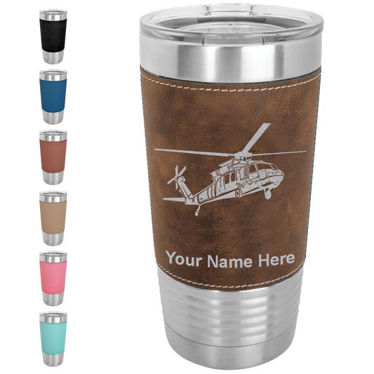 20oz Faux Leather Tumbler Mug, Military Helicopter 1, Personalized Engraving Included - LaserGram Custom Engraved Gifts