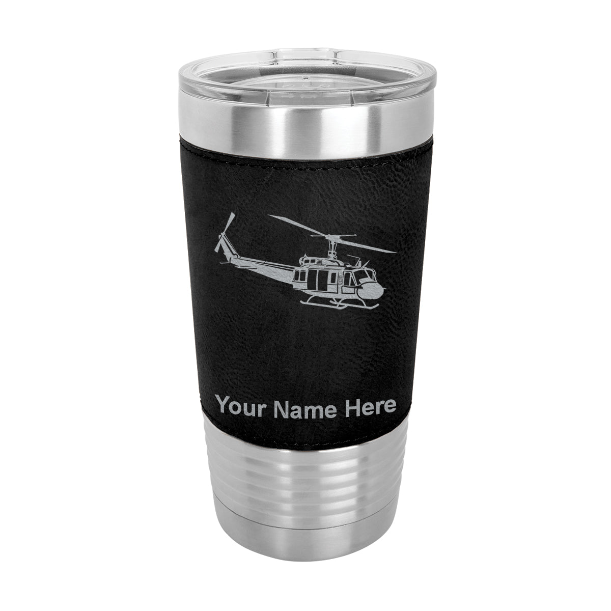 20oz Faux Leather Tumbler Mug, Military Helicopter 2, Personalized Engraving Included - LaserGram Custom Engraved Gifts