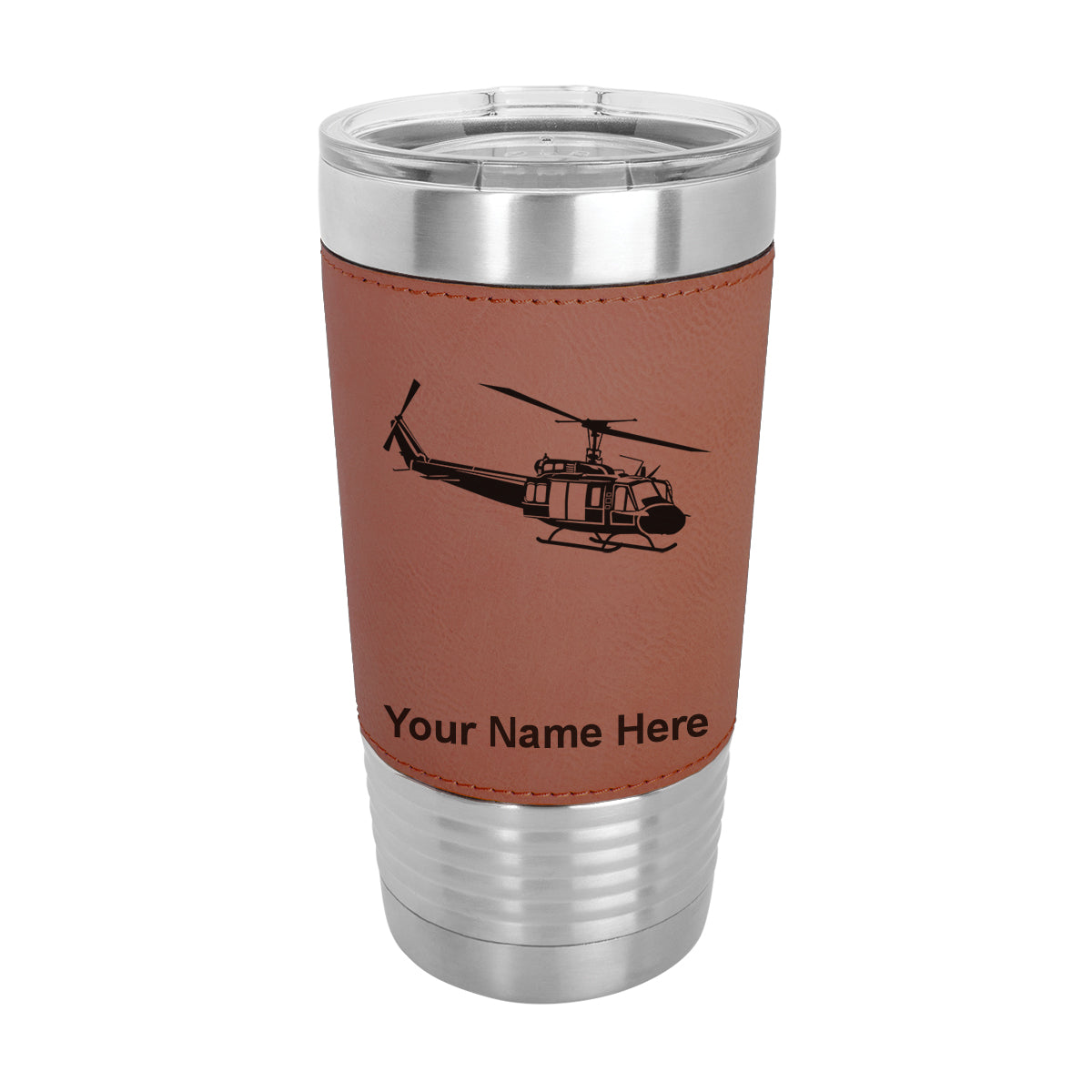 20oz Faux Leather Tumbler Mug, Military Helicopter 2, Personalized Engraving Included - LaserGram Custom Engraved Gifts